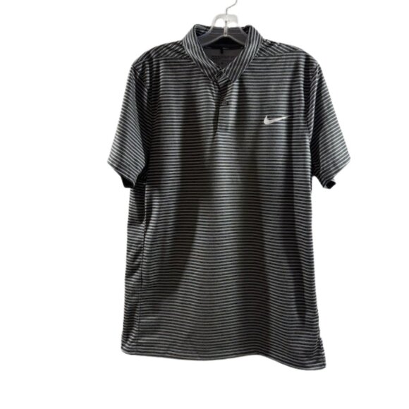 Nike Golf Polo Shirt Striped Black Gray Dri-FIT Size Large - Picture 4 of 7